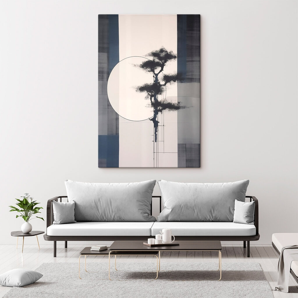 Boom met een cirkel en lijnen in een interieur