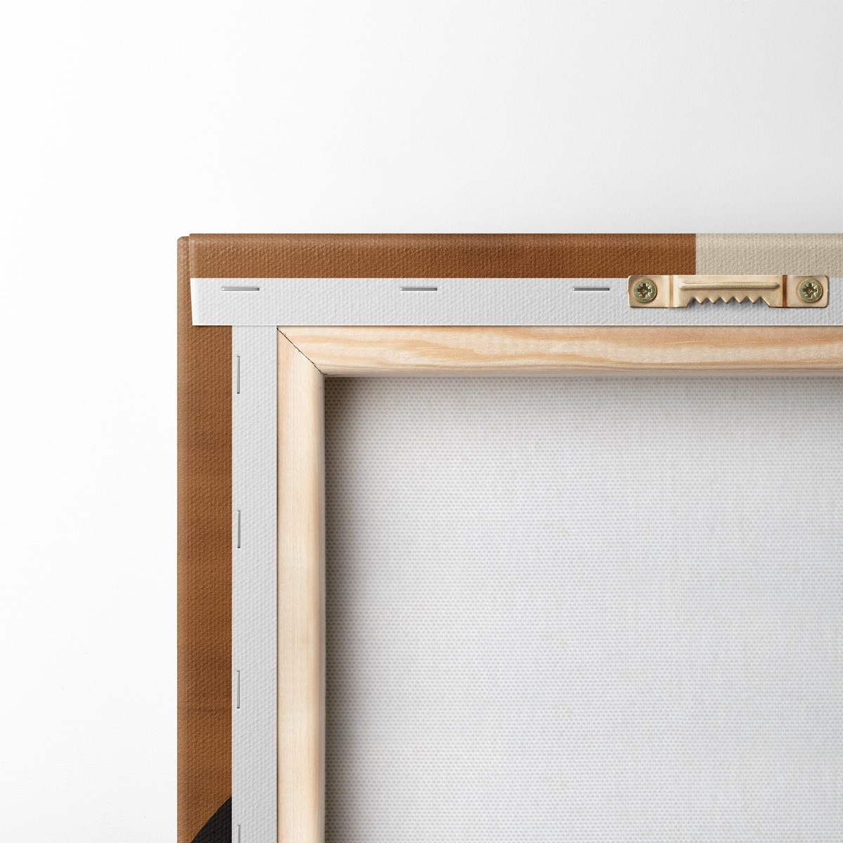Palmblad boven terracotta en crèmekleurige geometrie — achterkant