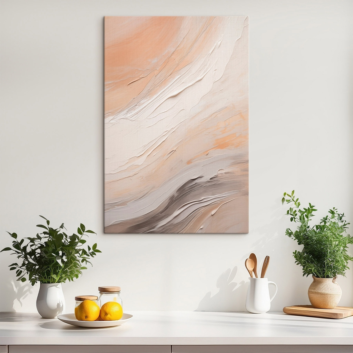 Getextureerd pleisterwerk in warme beige tinten met zacht grijs — interieur 1