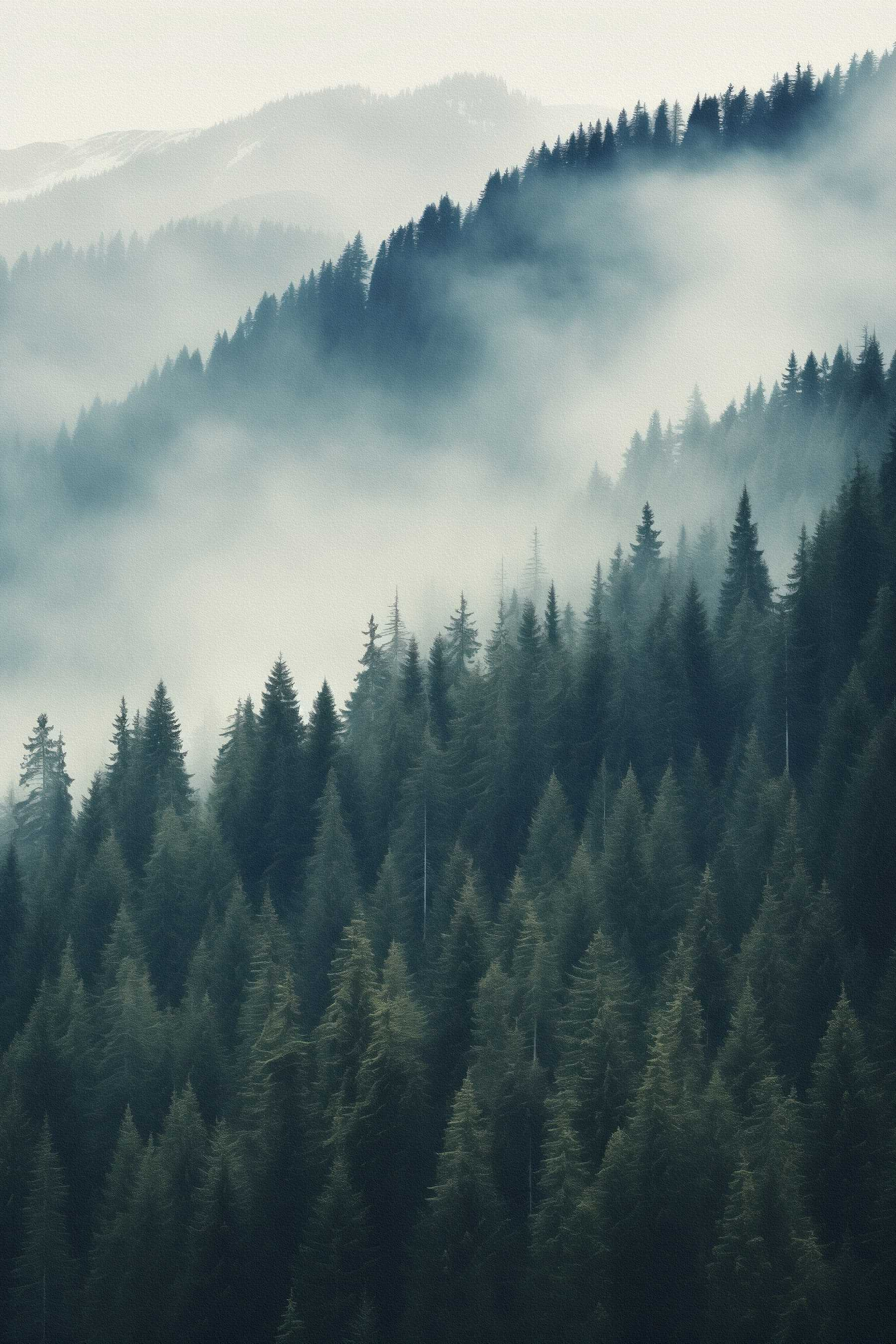 Bos met bomen in de mist — volledig ontwerp