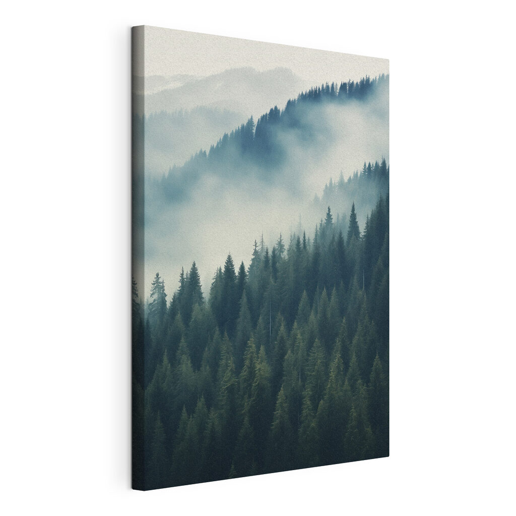 Bos met bomen in de mist — productweergave