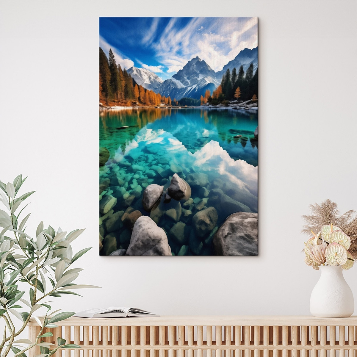 Bergmeer met turquoise water en herfstlariksbomen — interieur 2