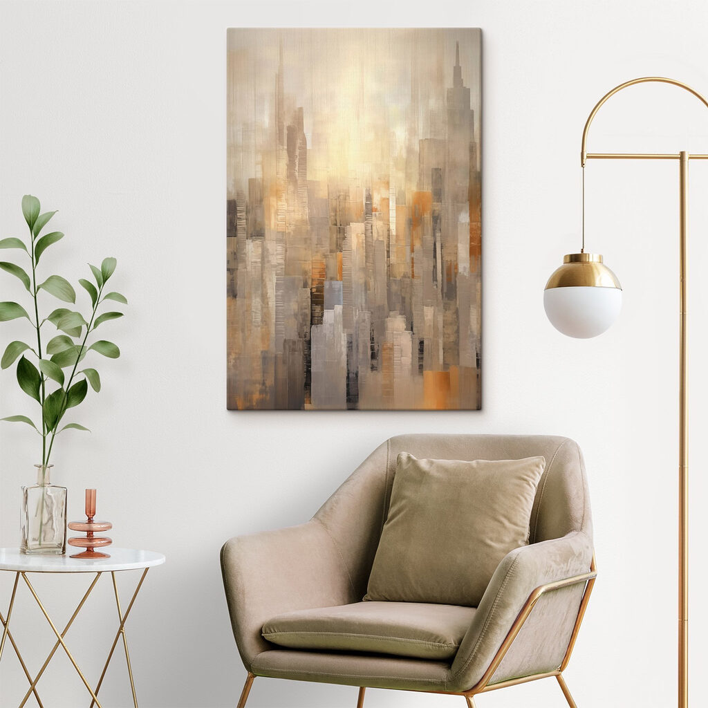 Schilderij van een stad in een interieur