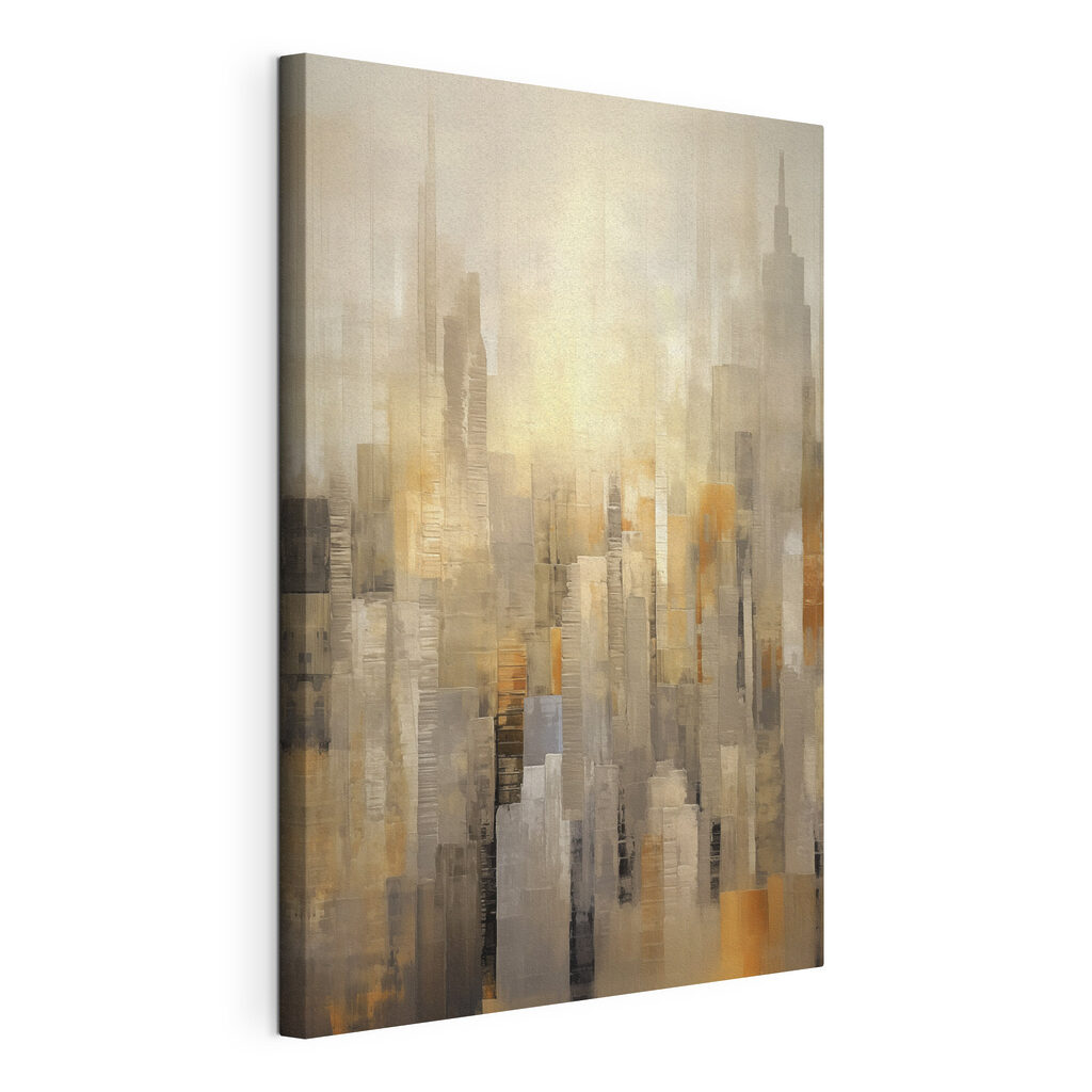 Schilderij van een stad, gespannen canvas met doorlopende rand