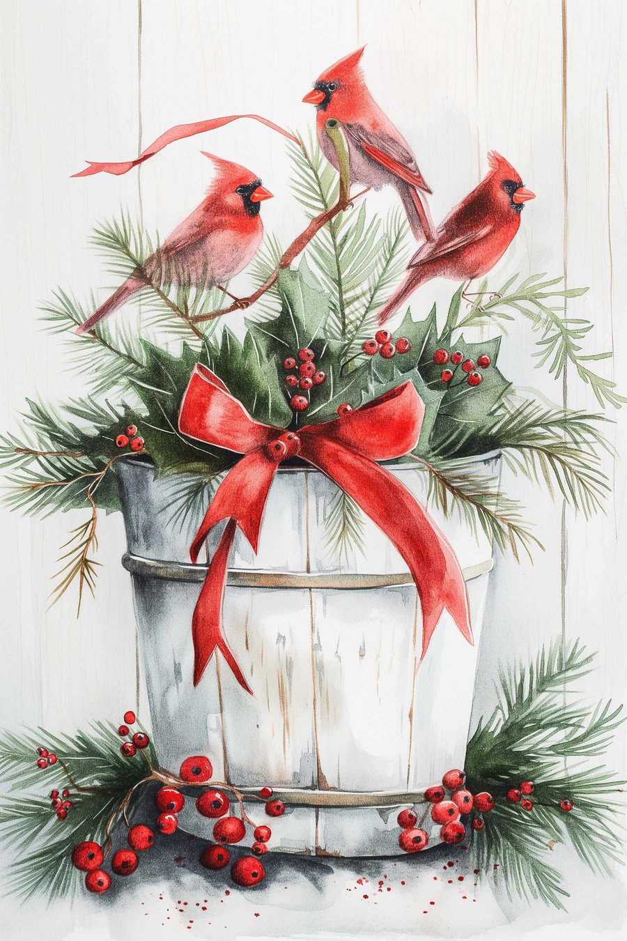Vogels op een kerstpot — volledig ontwerp