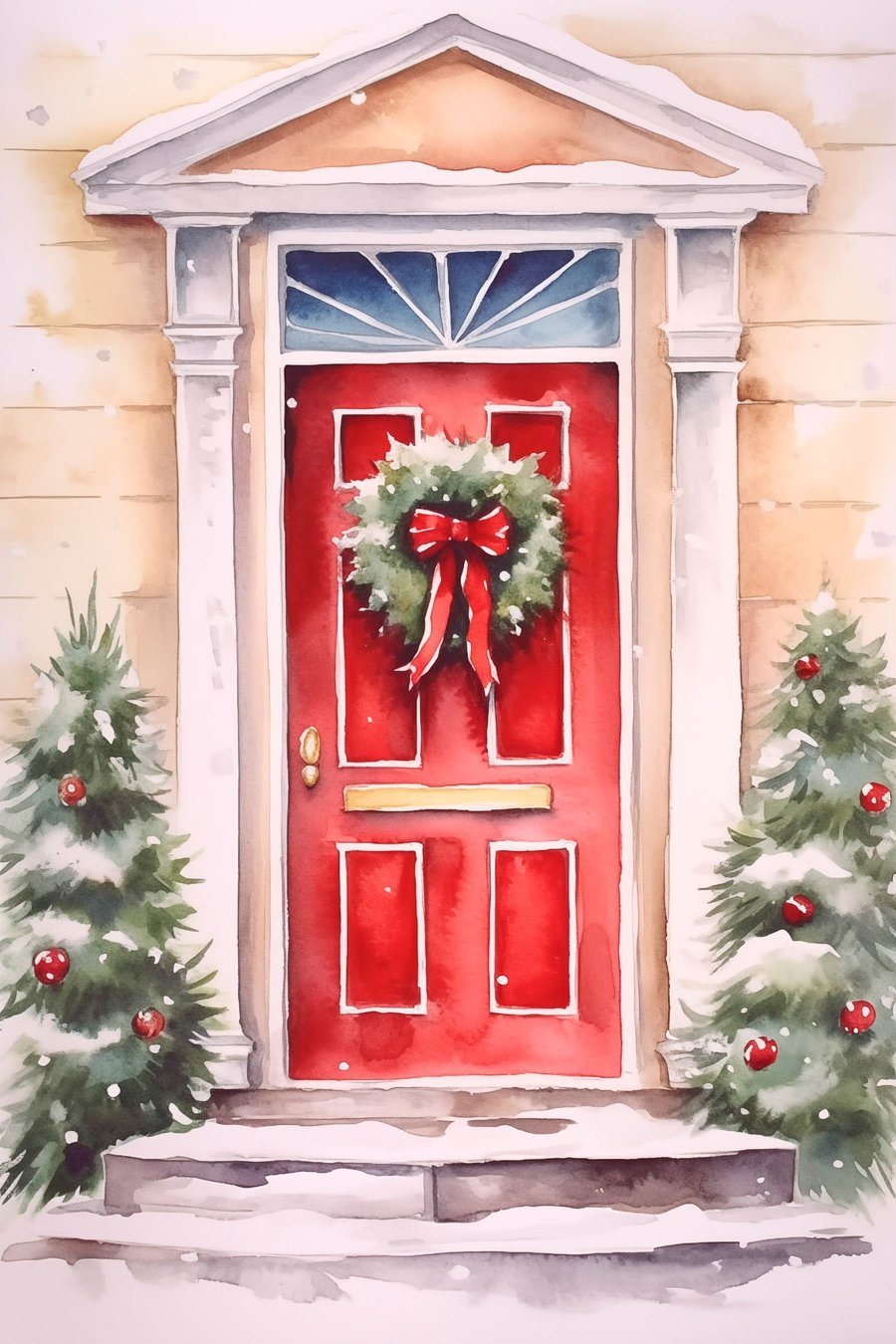 Kerstdeur met een krans — volledig ontwerp