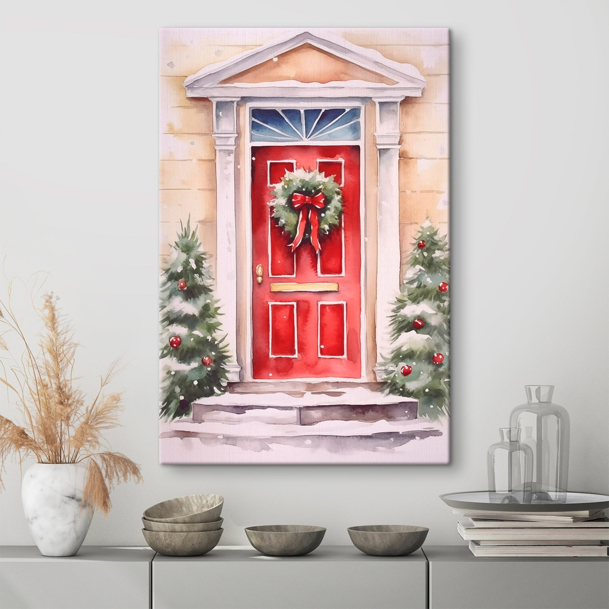 Kerstdeur met een krans — interieur 1