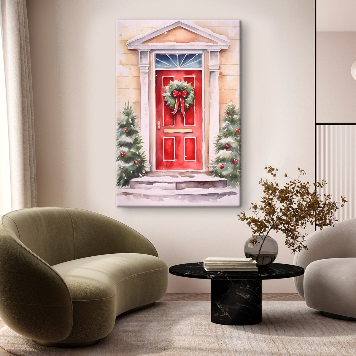 Kerstdeur met een krans — interieur 2
