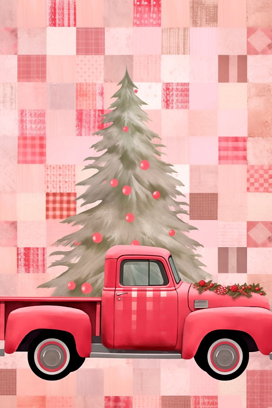 Retro truck met een kerstboom — volledig ontwerp