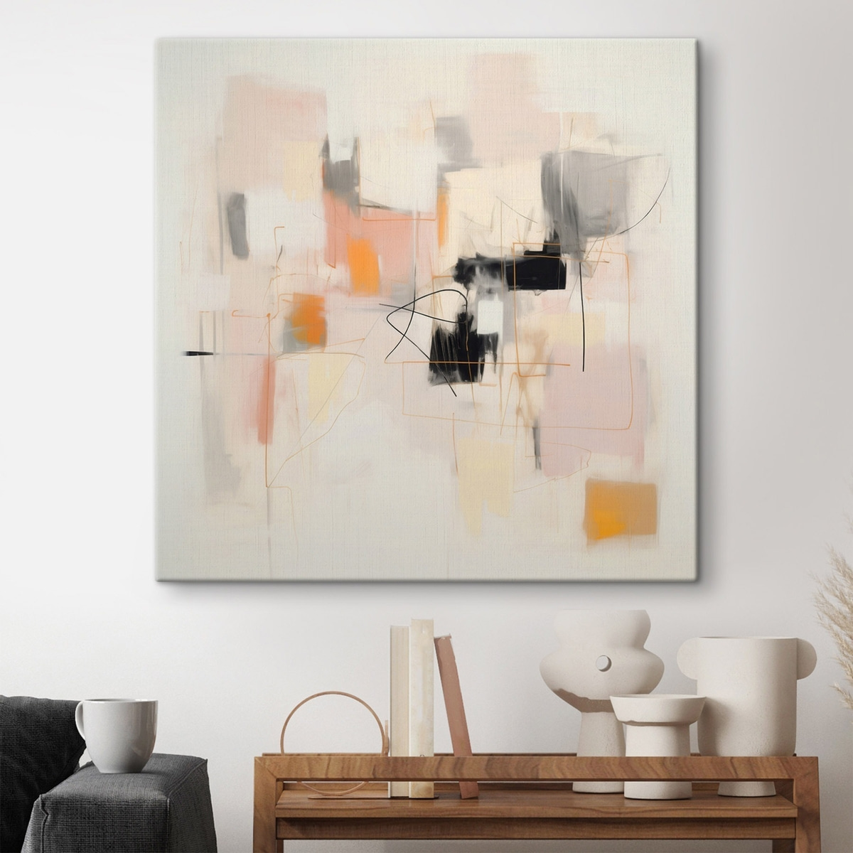 Minimalistische abstractie met zachte kleuren — interieur 1