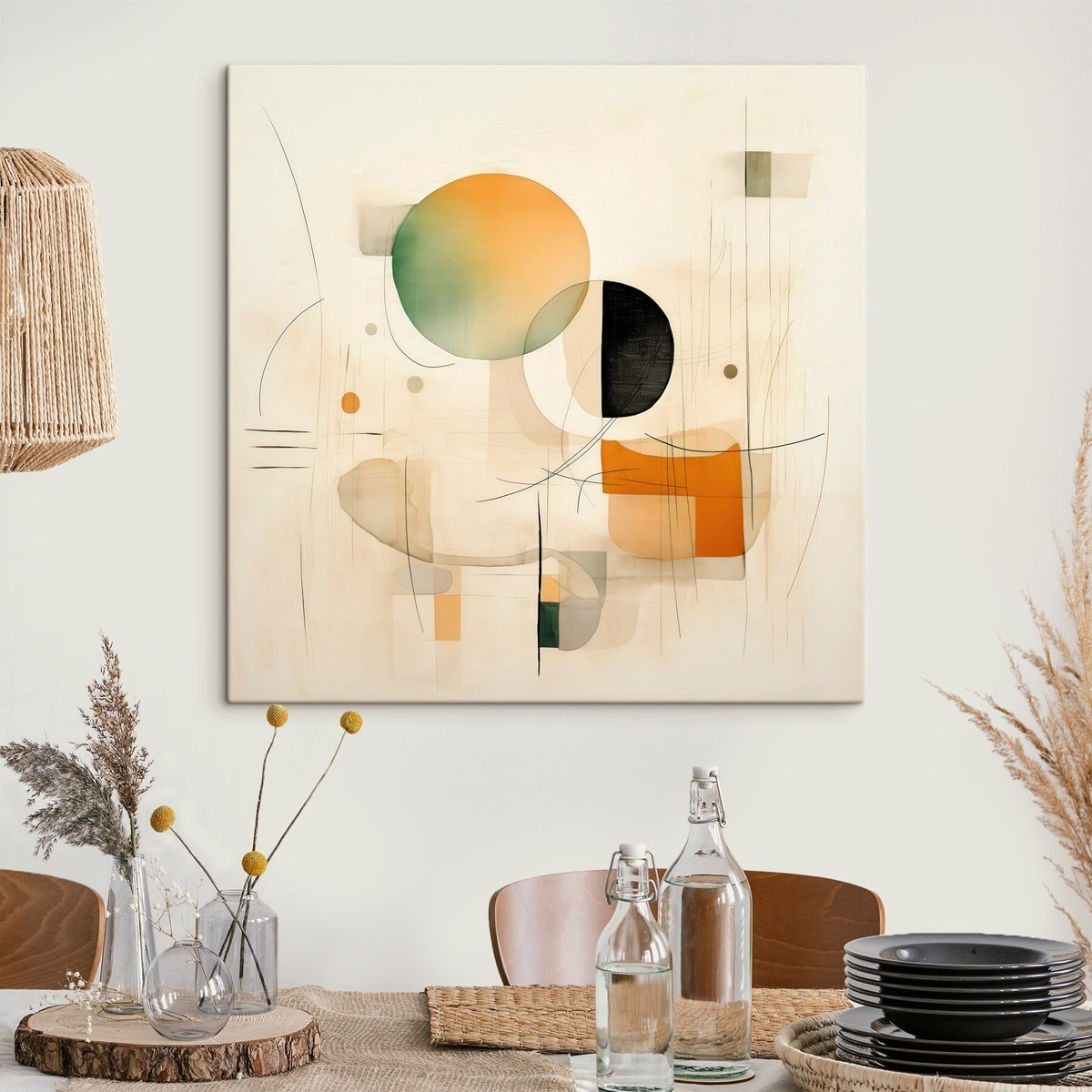 Geometrische accenten in een zacht kleurenpalet in een moderne minimalistische stijl — interieur 3
