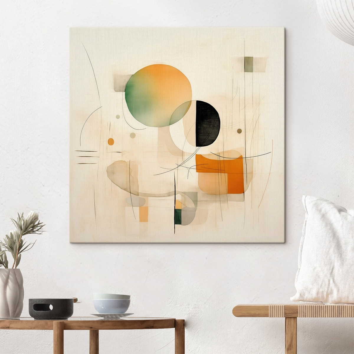 Geometrische accenten in een zacht kleurenpalet in een moderne minimalistische stijl — interieur 2