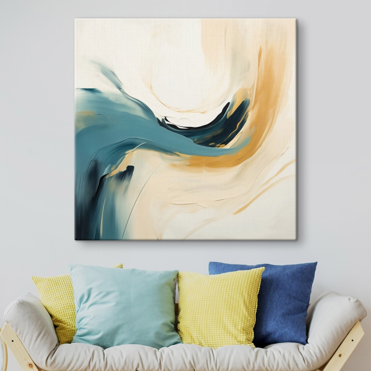 Abstractie met bewegende vormen in pasteltinten — interieur 3