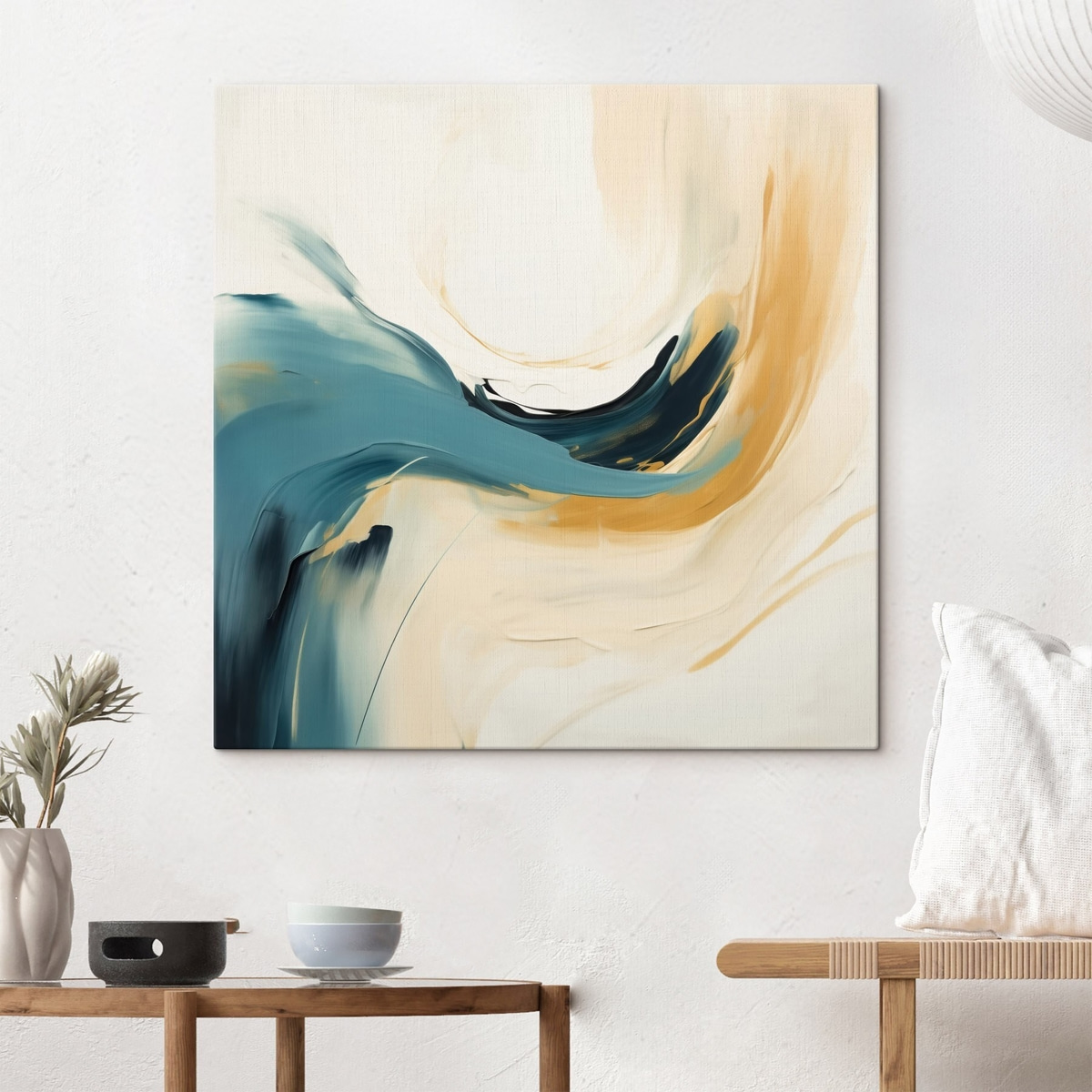 Abstractie met bewegende vormen in pasteltinten — interieur 1