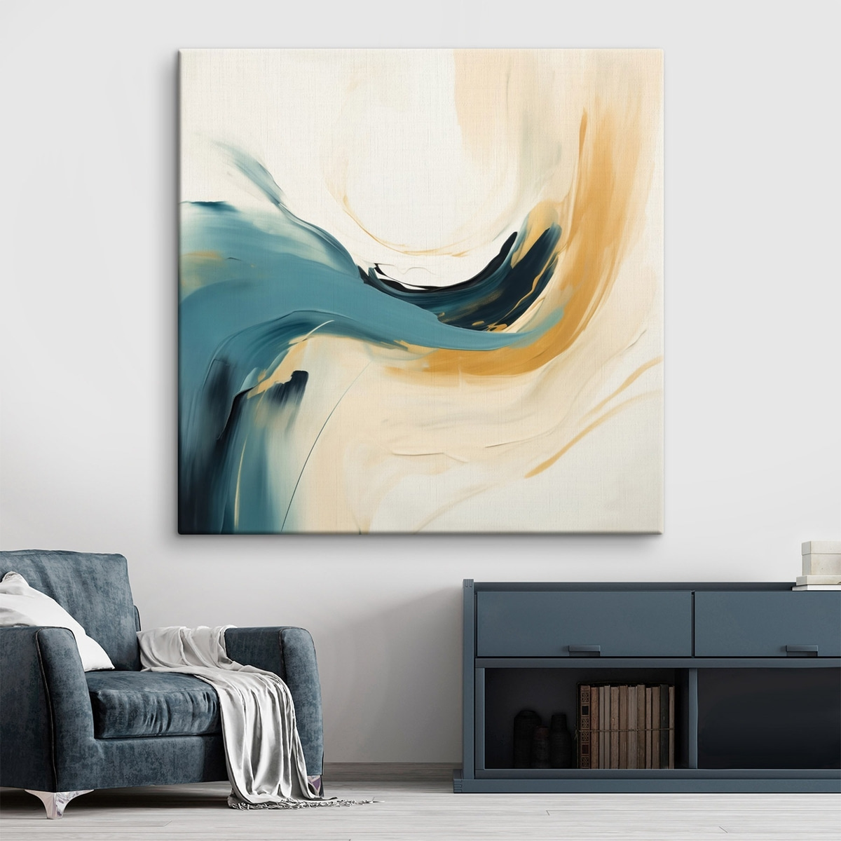 Abstractie met bewegende vormen in pasteltinten — interieur 2