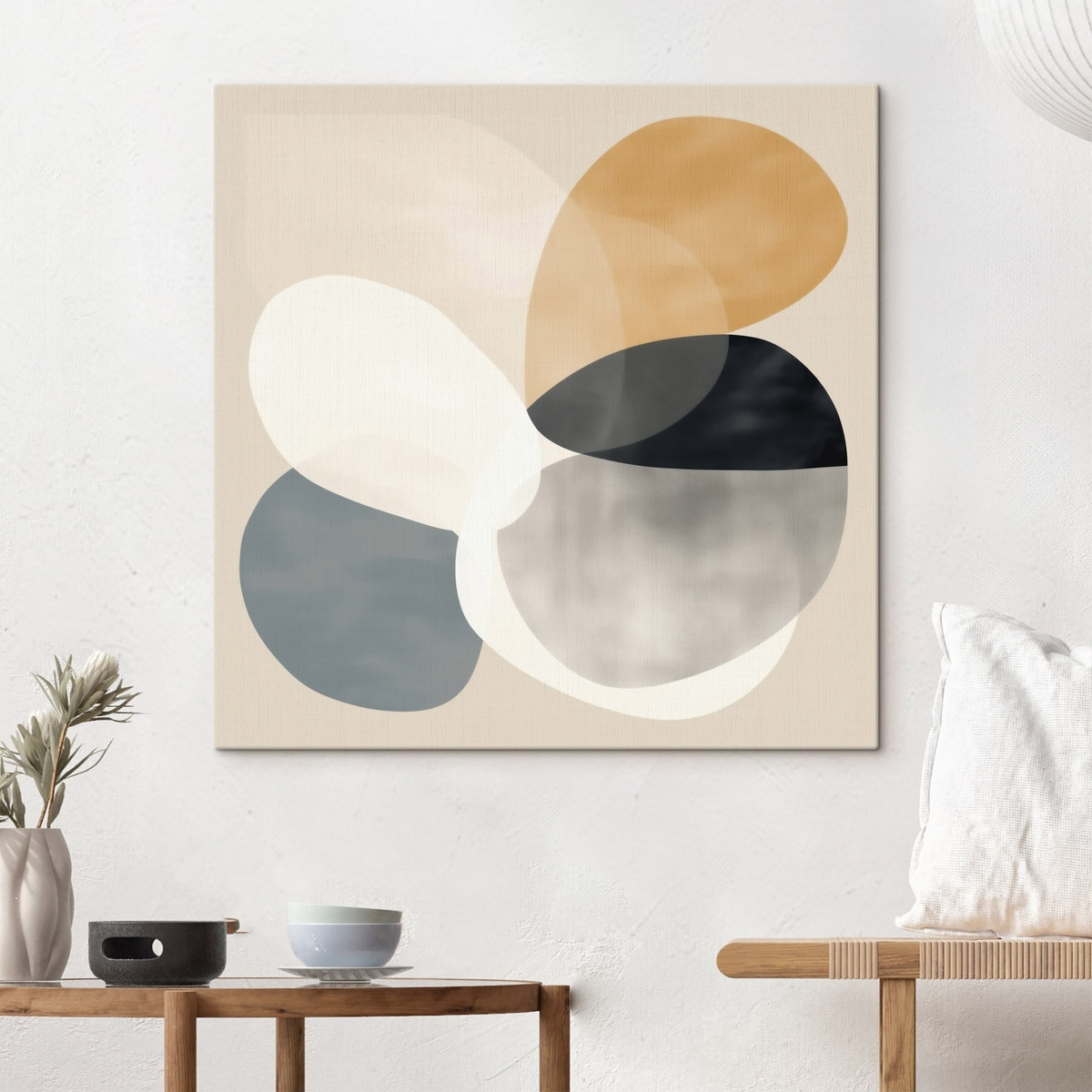 Minimalistische abstractie met vloeiende geometrische vormen — interieur 1