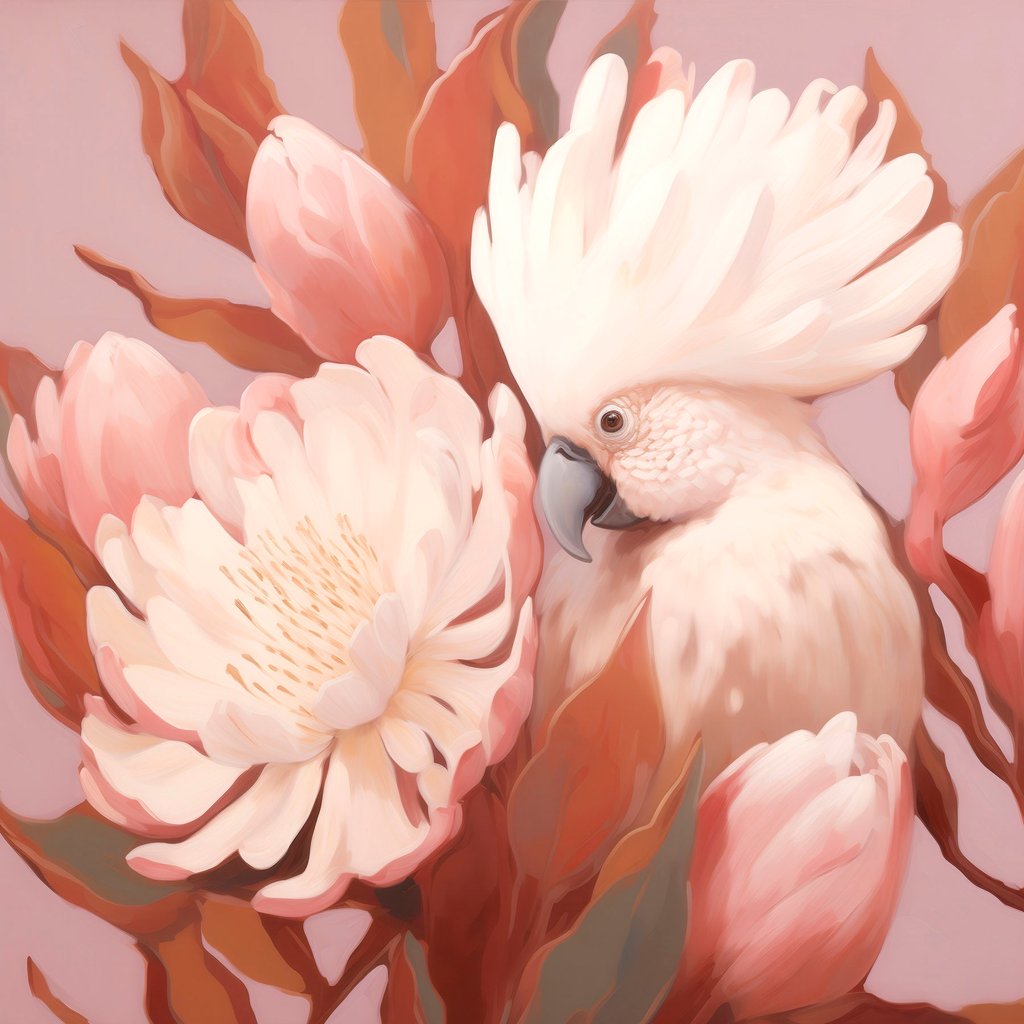 Abstracte artistieke afbeelding van een vogel in een bloemencompositie — volledig ontwerp