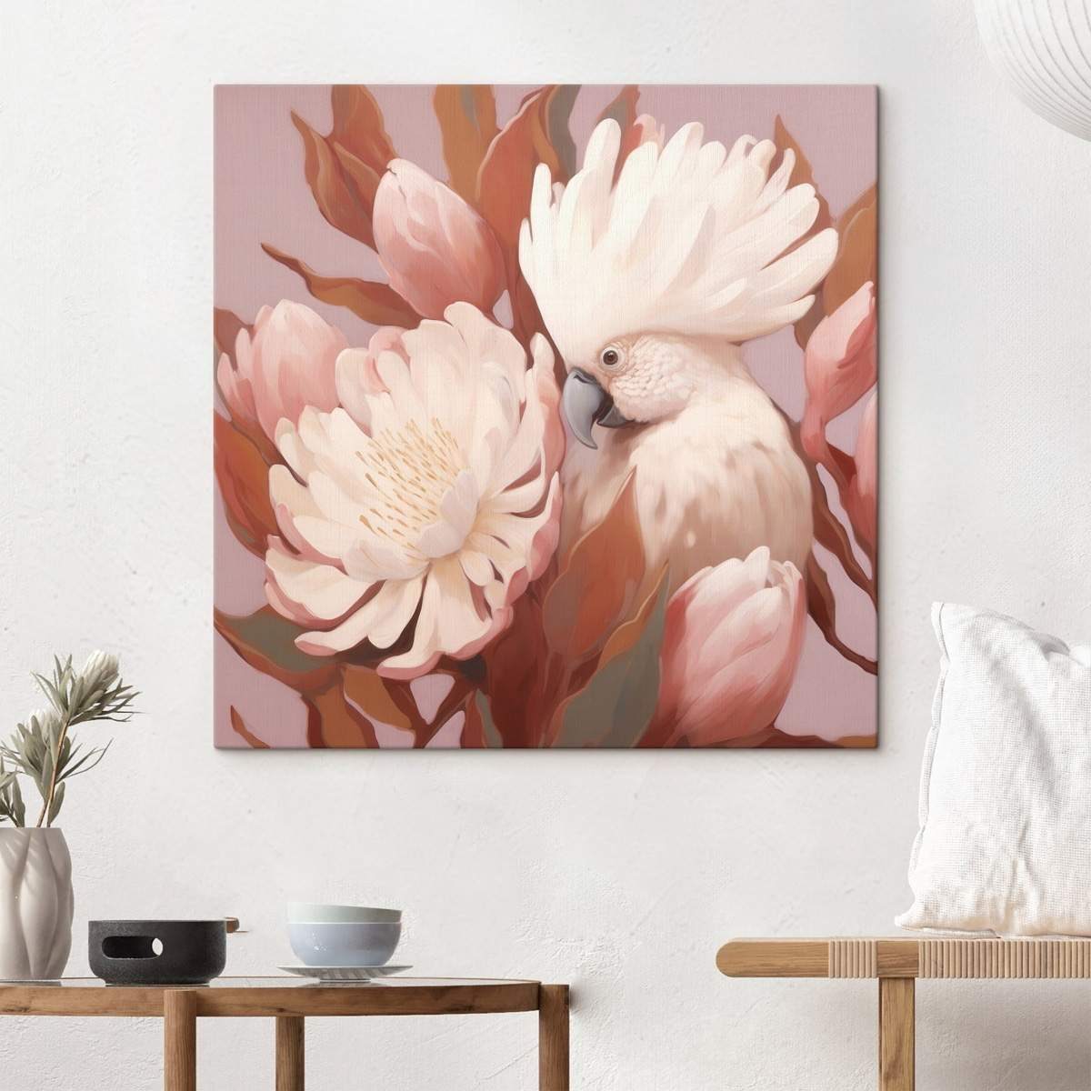 Abstracte artistieke afbeelding van een vogel in een bloemencompositie — interieur 1