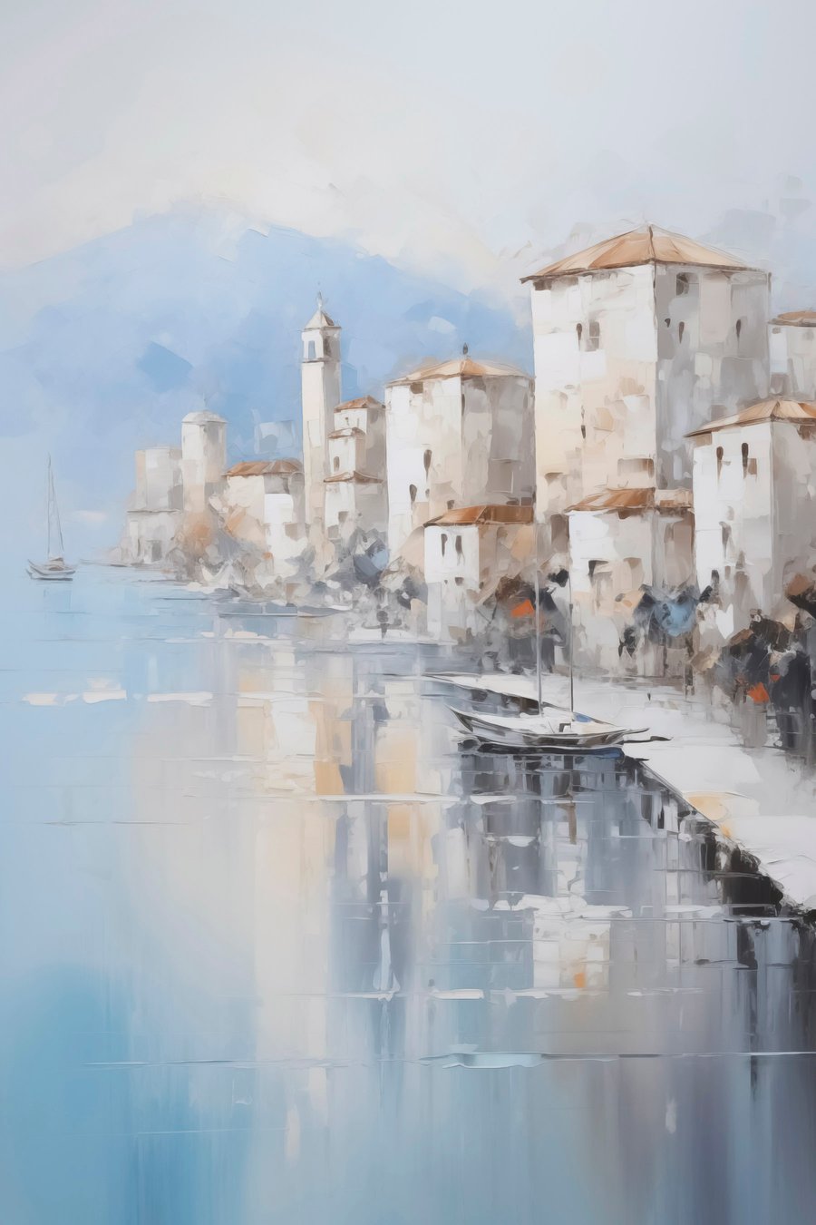 Abstracte huizen aan de baai imitatie van schilderij — volledig ontwerp