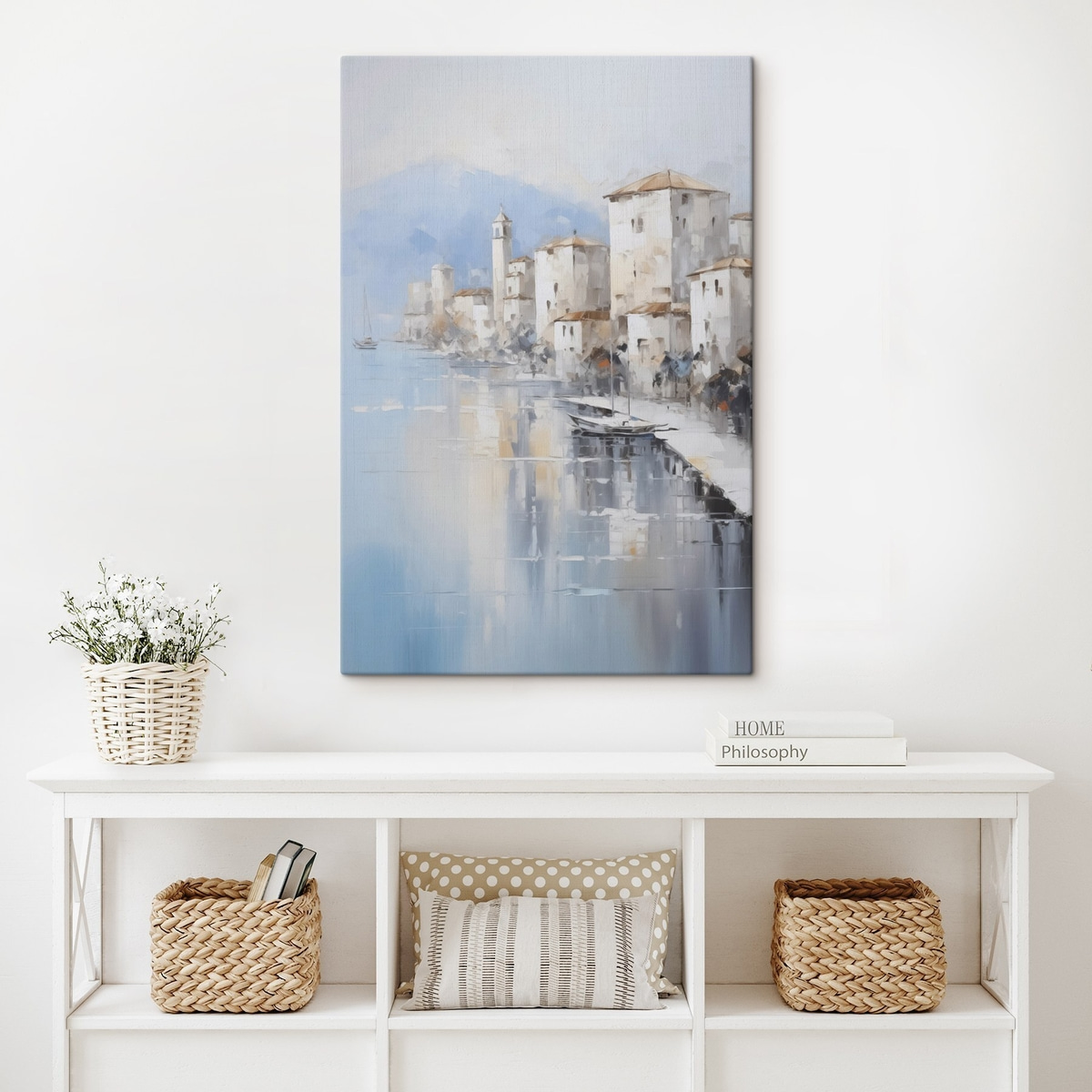 Abstracte huizen aan de baai imitatie van schilderij — interieur 2