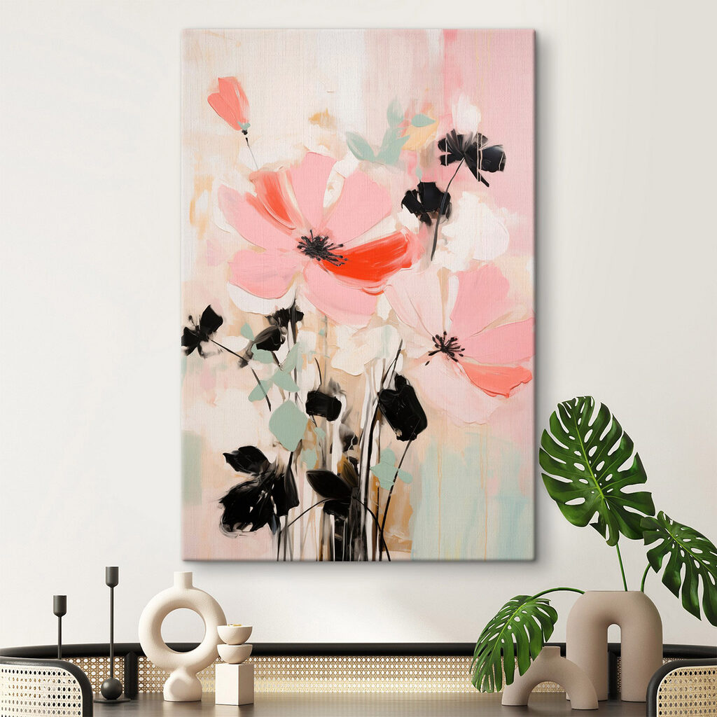 Schilderij van bloemen op een witte ondergrond — interieur 1