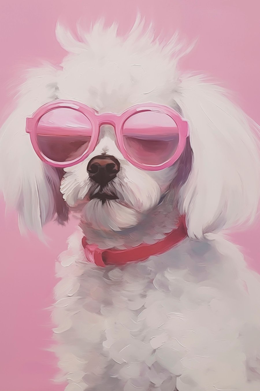 Een kleine hond met een bril is een imitatie van een schilderij — volledig ontwerp