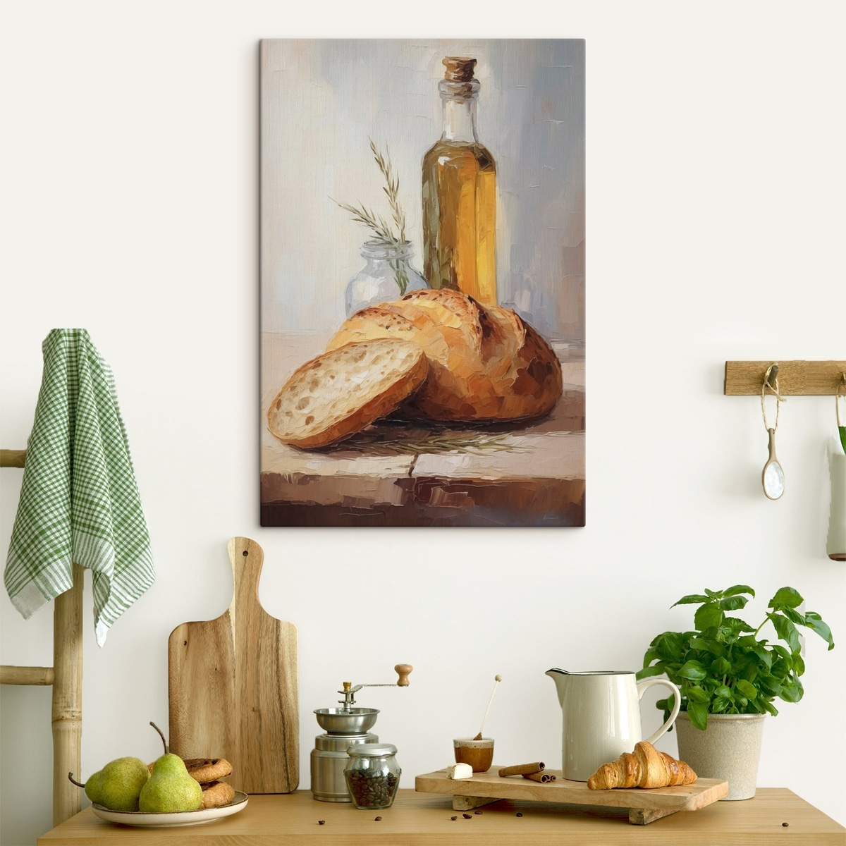 Brood en een fles olie, imitatie schilderij — interieur 2