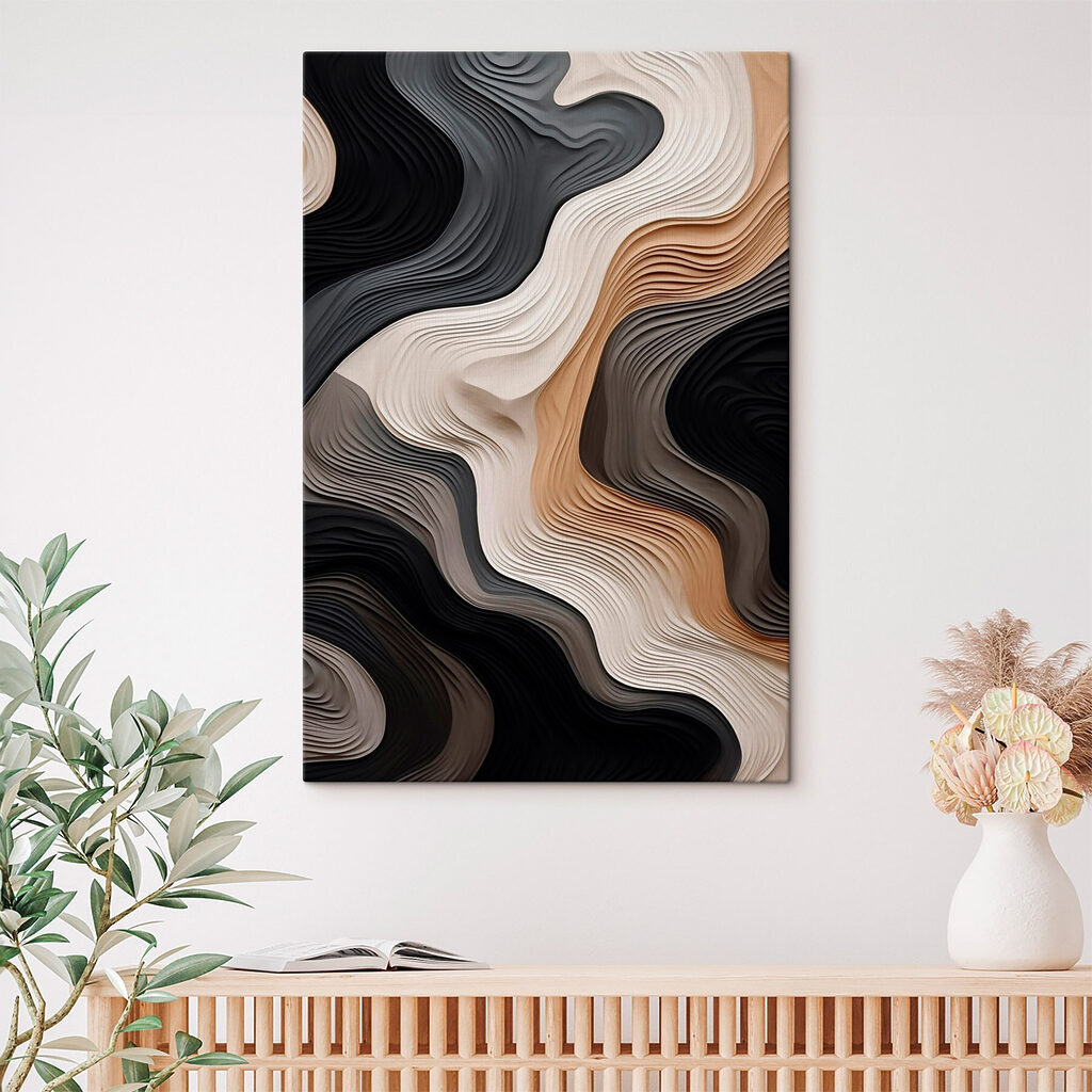 Zwarte, witte en bruine golvende lijnen — interieur 2