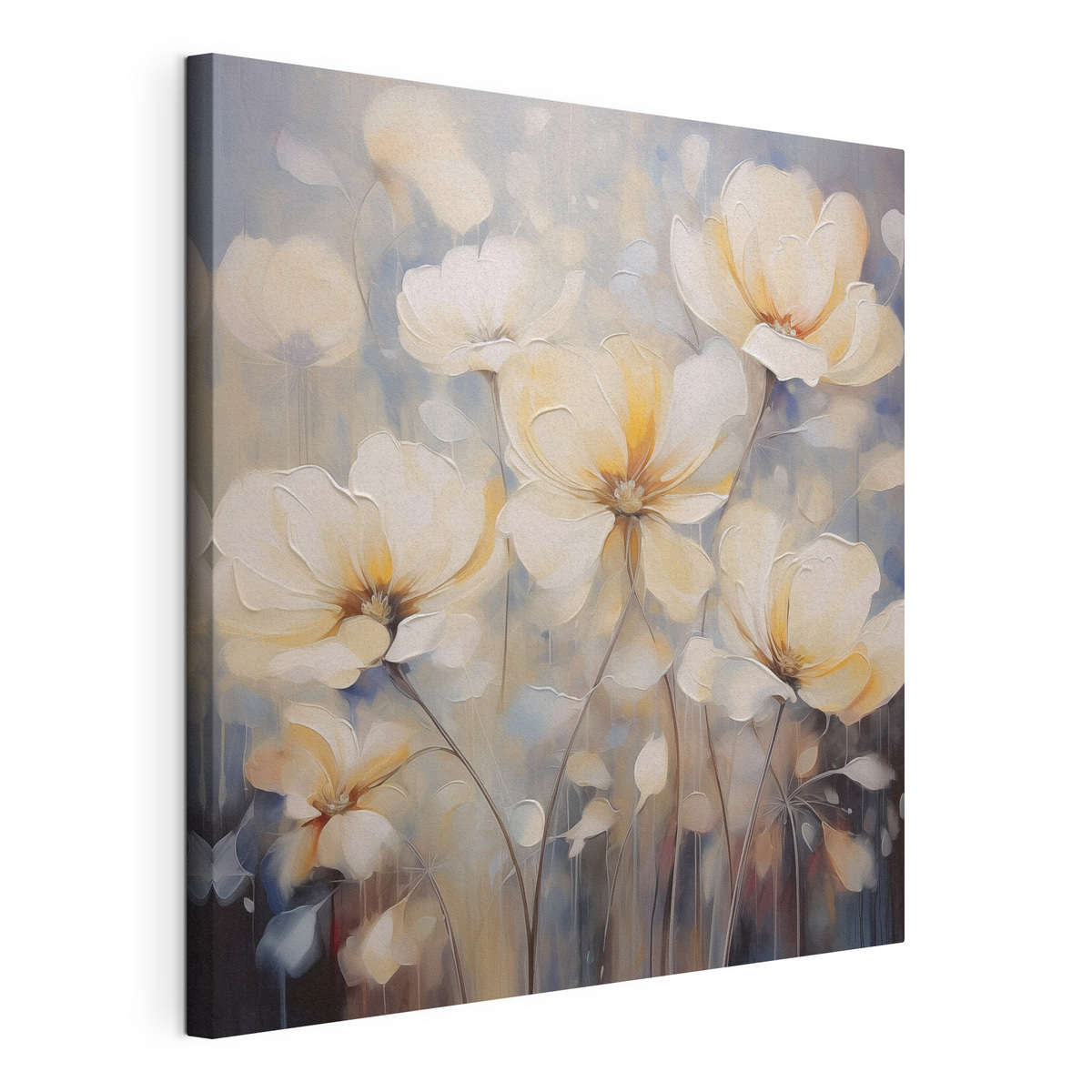 Boeket met primitieve bloemen, gespannen canvas met doorlopende rand