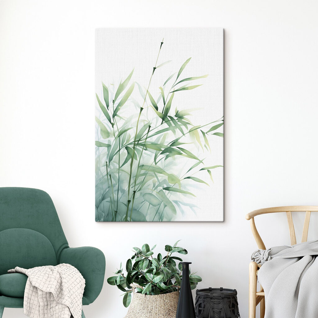 Bamboebladeren in frisse waterverf in een interieur