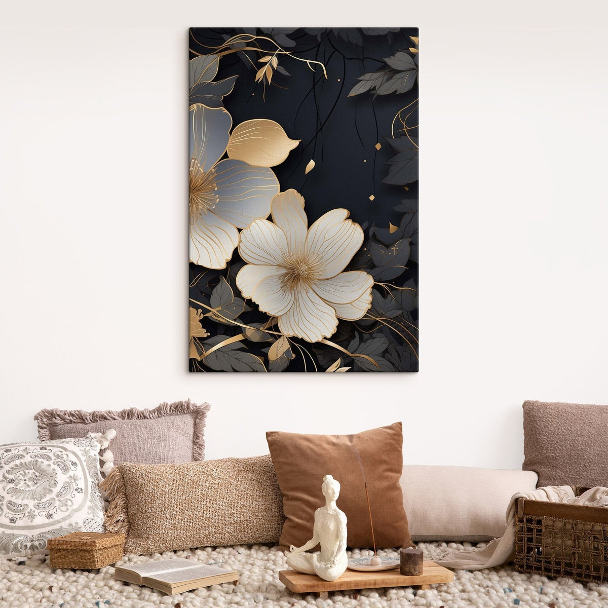 Grote bloemen op een donkere achtergrond — interieur 2