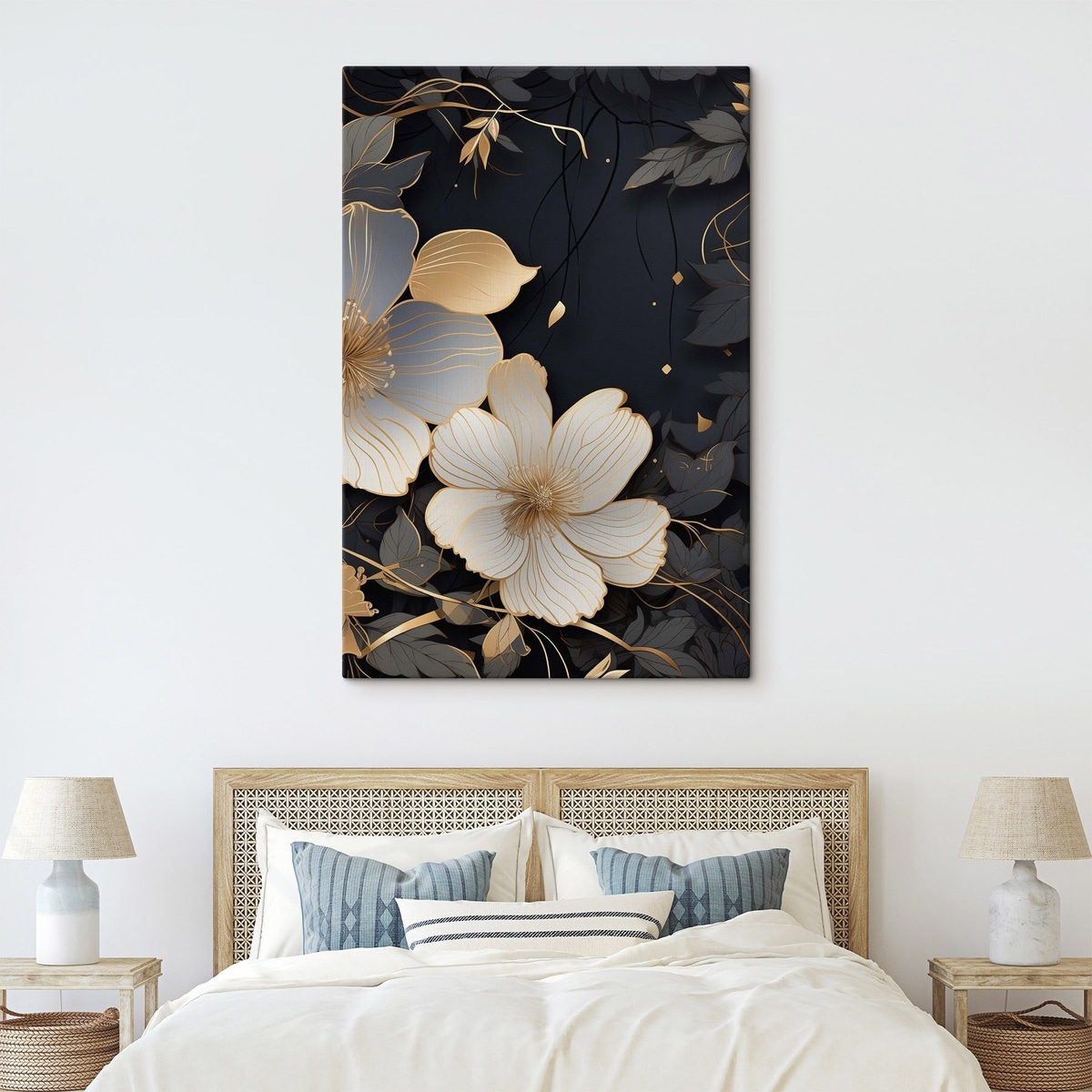 Grote bloemen op een donkere achtergrond — interieur 1