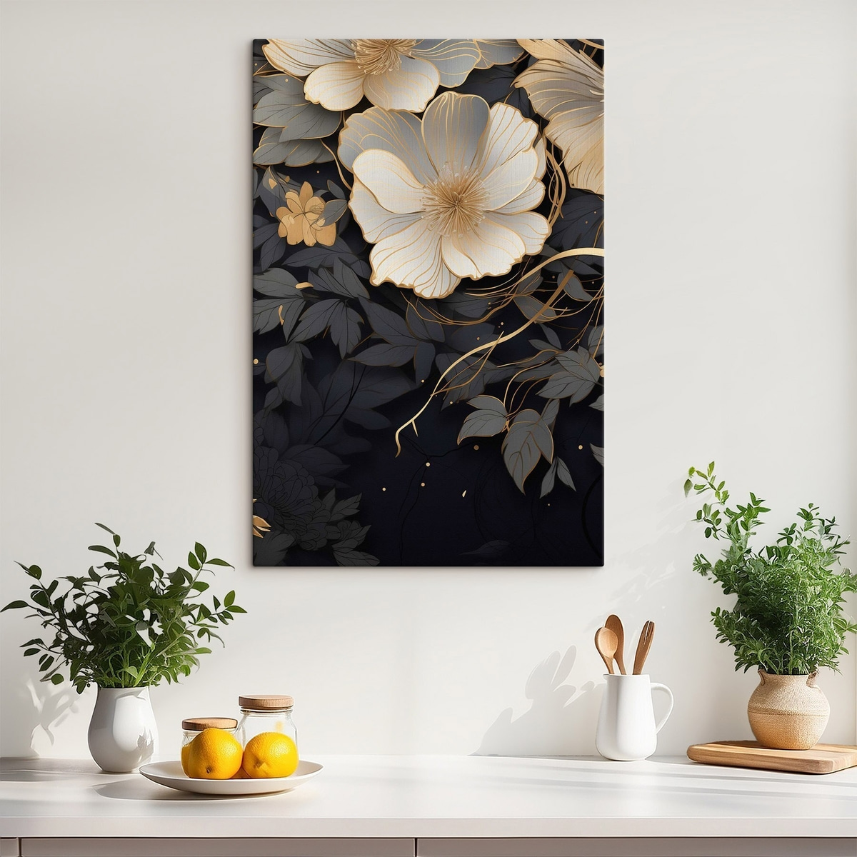 Abstracte bloemen op een donkere achtergrond — interieur 1