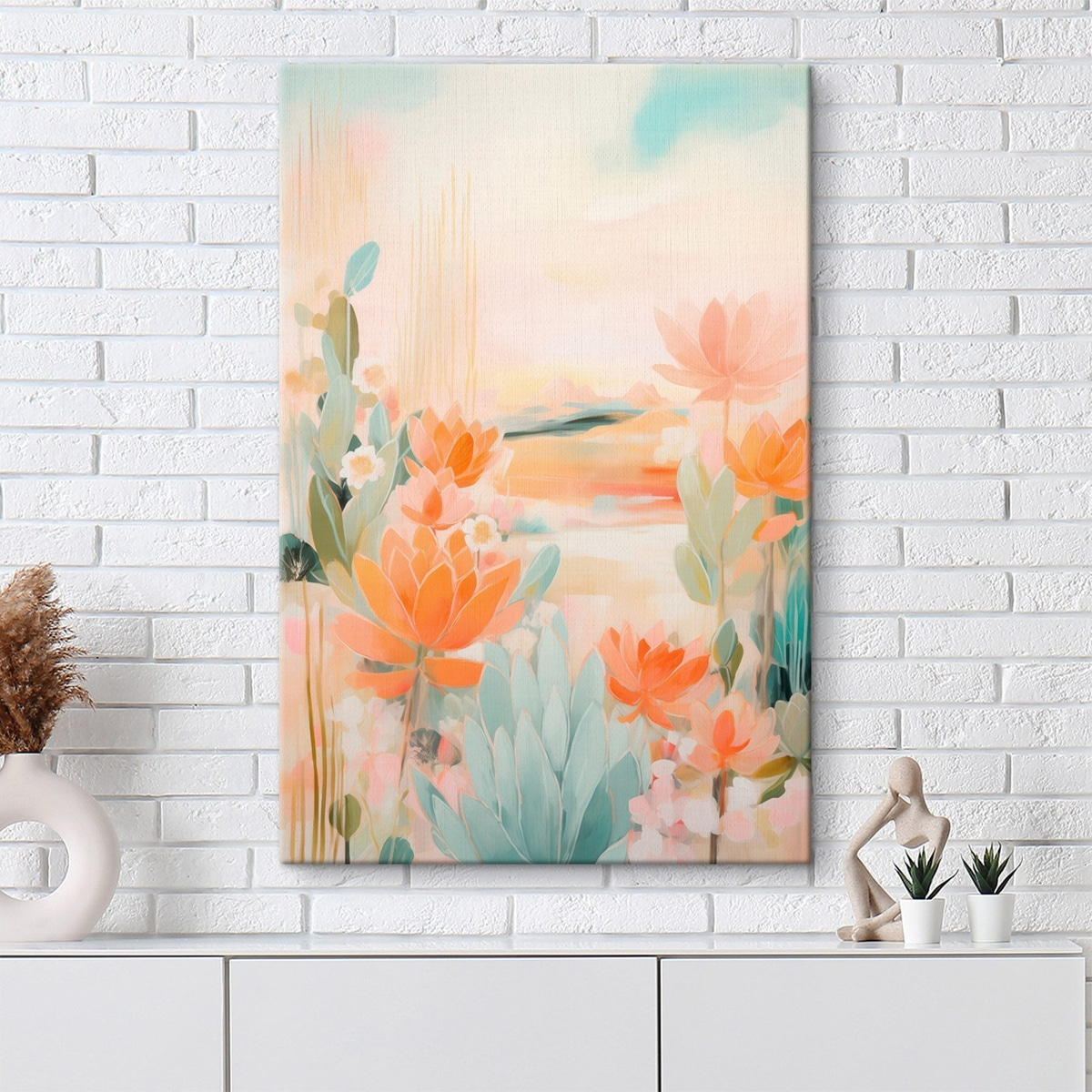 Bloemenlandschap in roze en blauwe tinten in een eigentijdse schilderstijl — interieur 3