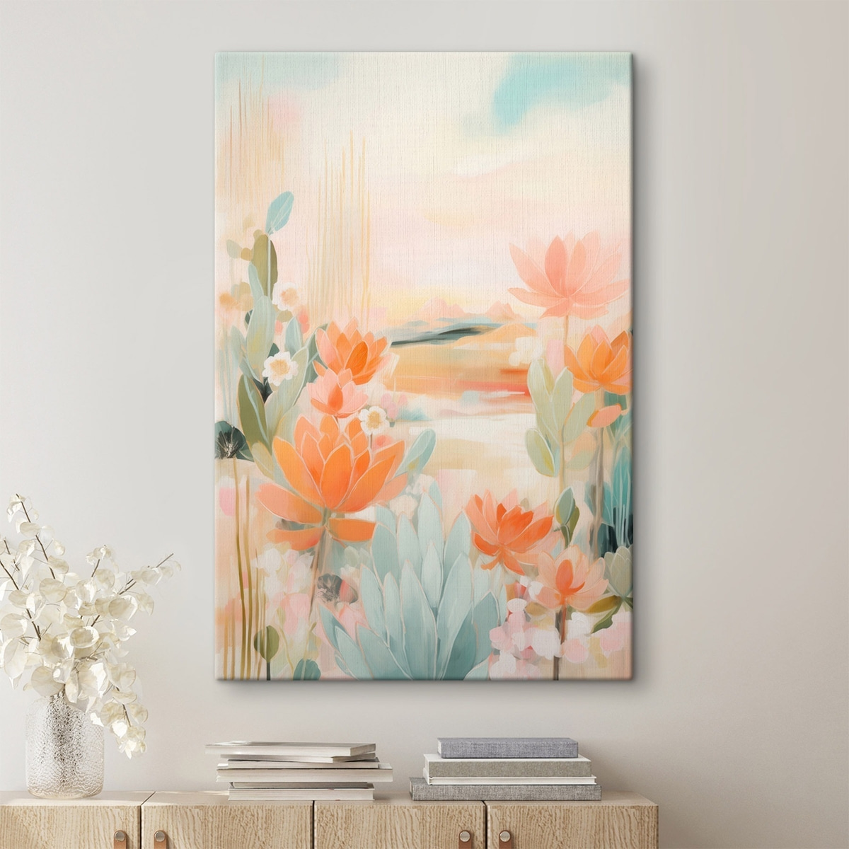 Bloemenlandschap in roze en blauwe tinten in een eigentijdse schilderstijl — interieur 2