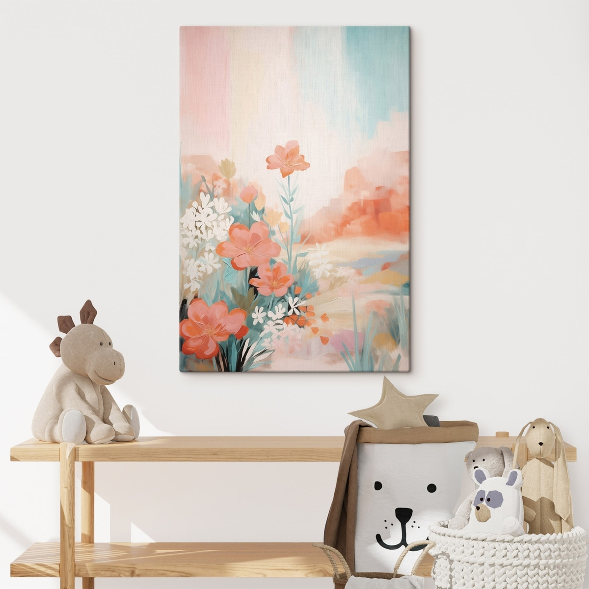 Abstract bloemenlandschap in een roze-blauw kleurenpalet — interieur 3