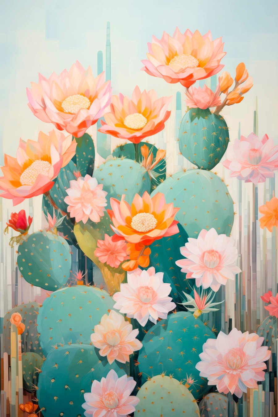 Cactusbloementuin in een zacht pastelpalet in illustratiestijl — volledig ontwerp