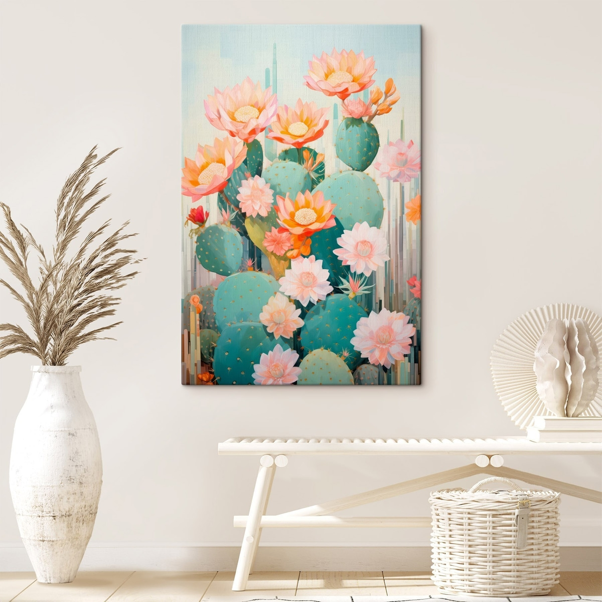 Cactusbloementuin in een zacht pastelpalet in illustratiestijl — interieur 2