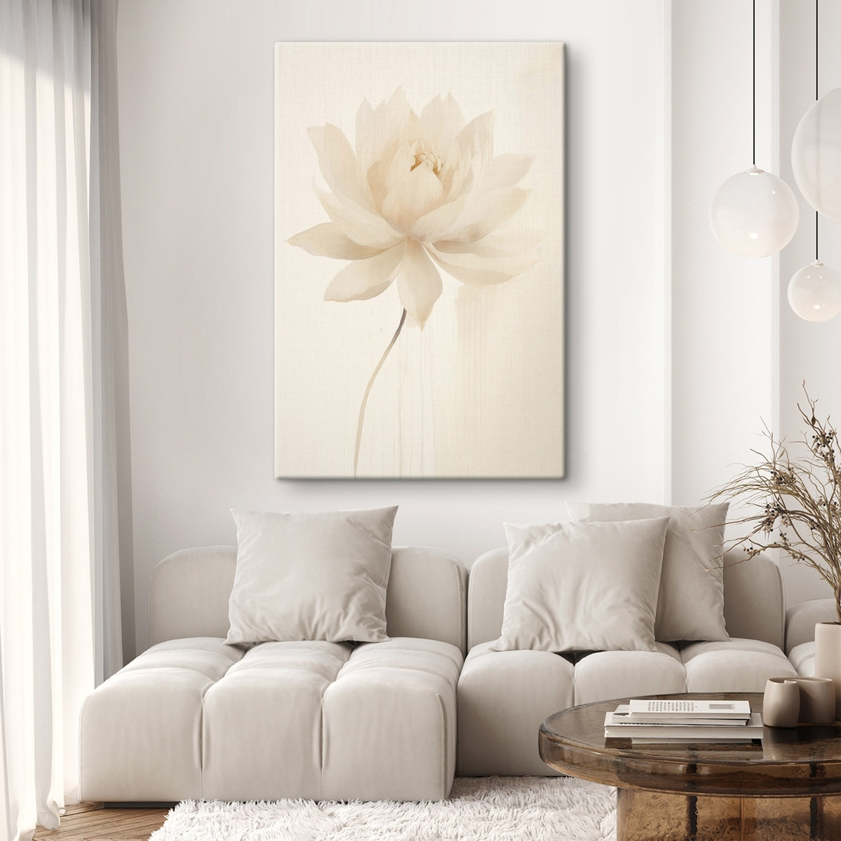 Delicate witte lotus op een lichte achtergrond in minimalistische stijl — interieur 2