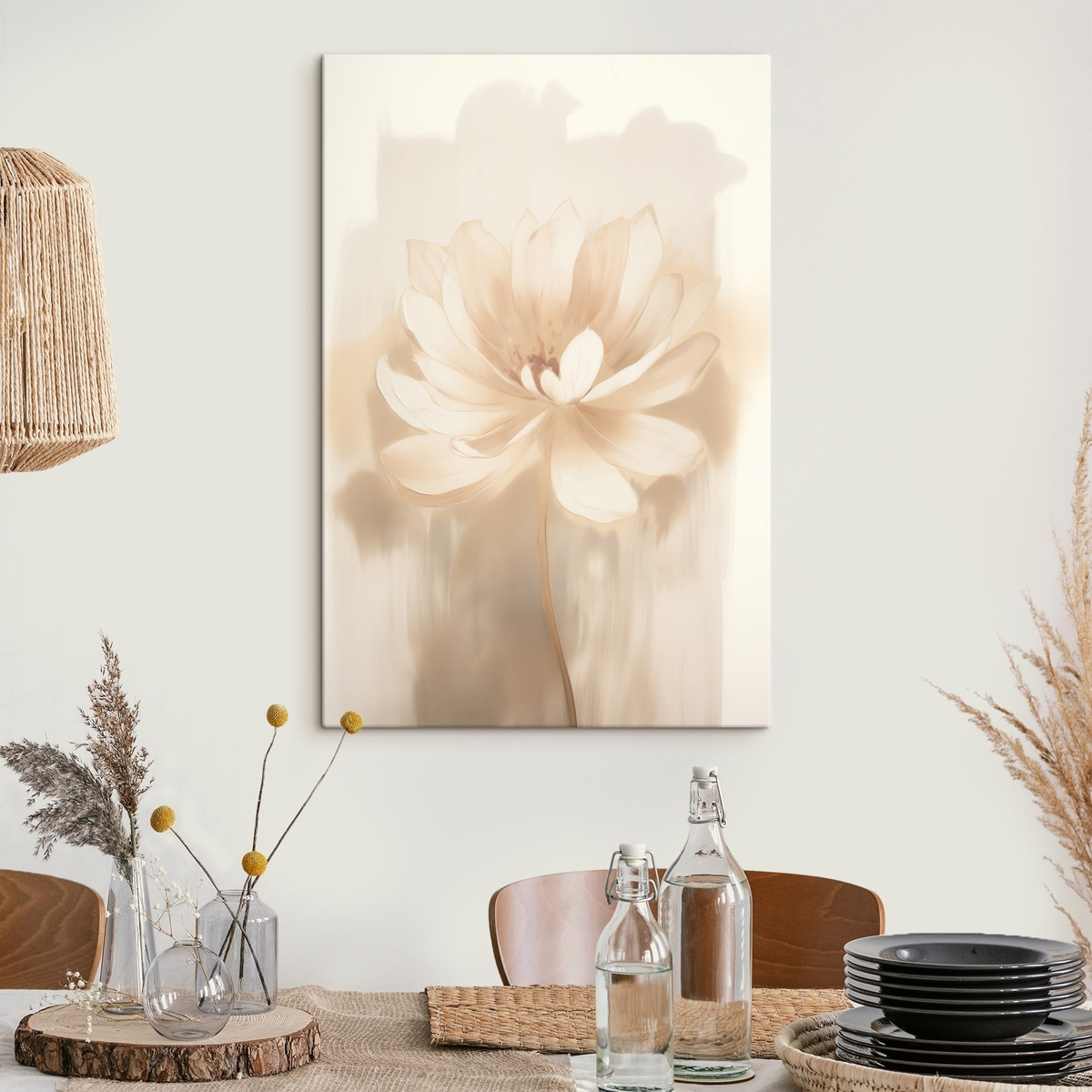 Lotus met delicate schaduwen en een wazige achtergrond in een artistieke posterstijl — interieur 3