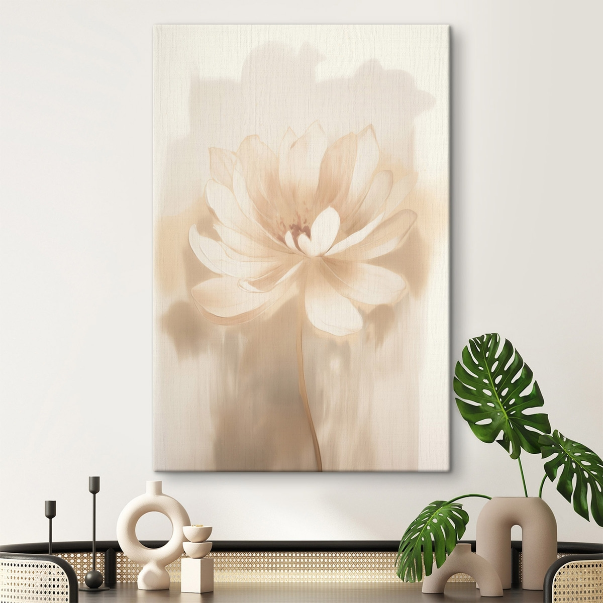 Lotus met delicate schaduwen en een wazige achtergrond in een artistieke posterstijl — interieur 1