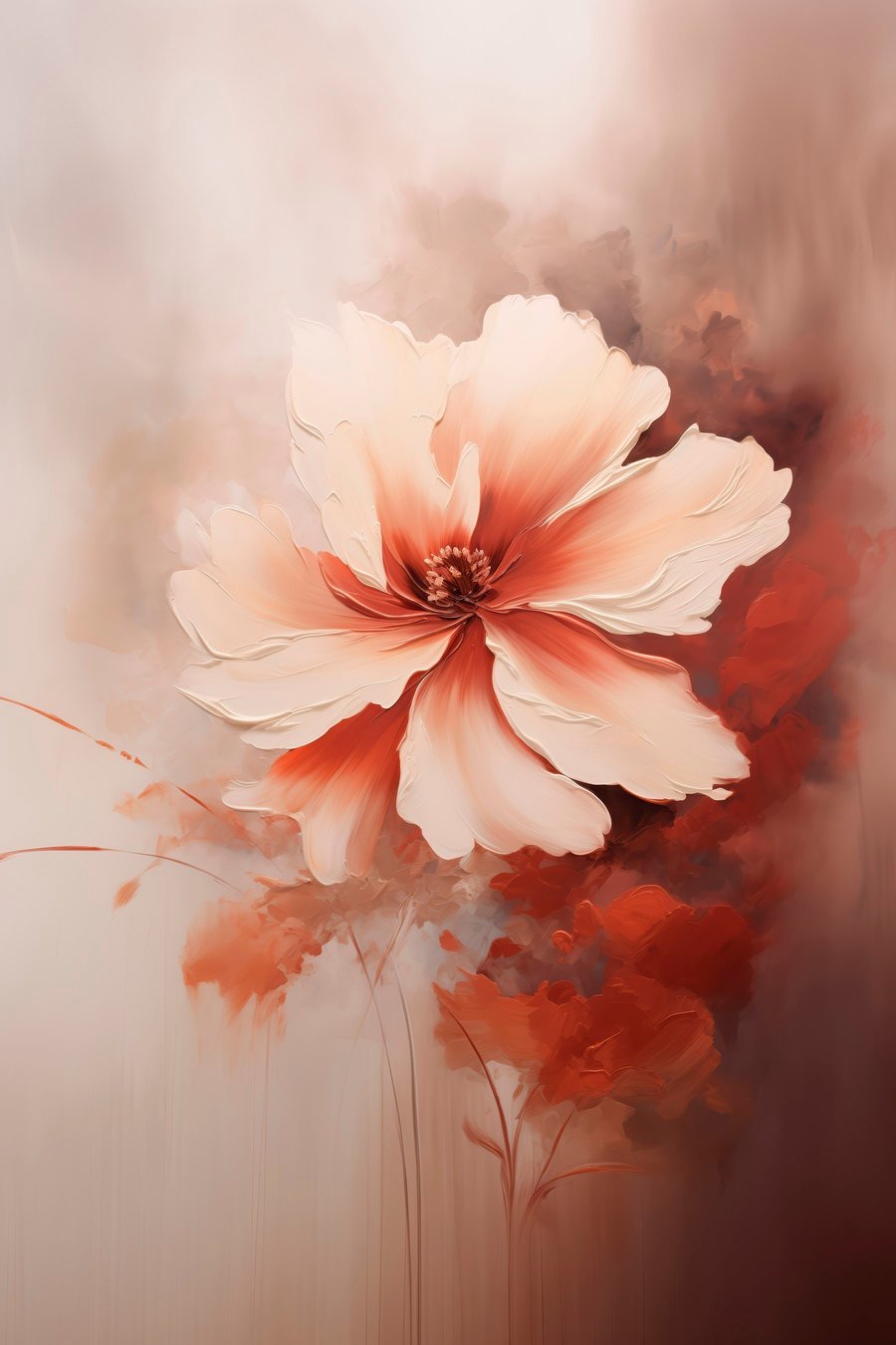 Delicate witte koraalbloem op een wazige achtergrond in een olieverfstijl — volledig ontwerp