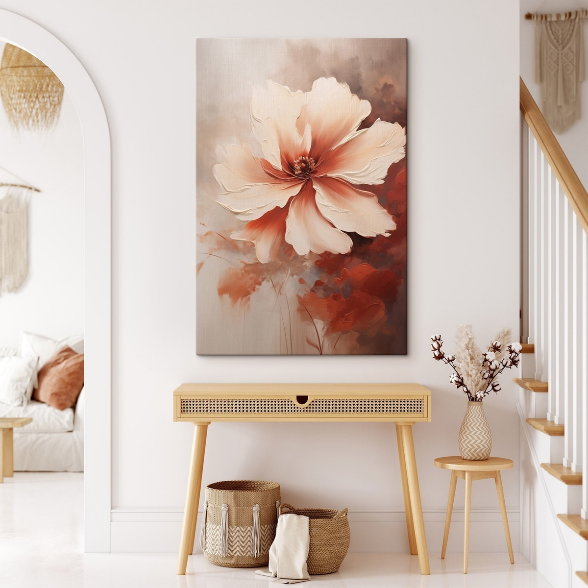 Close-up van een witte koraalbloem op een wazige achtergrond in olieverfstijl — interieur 3