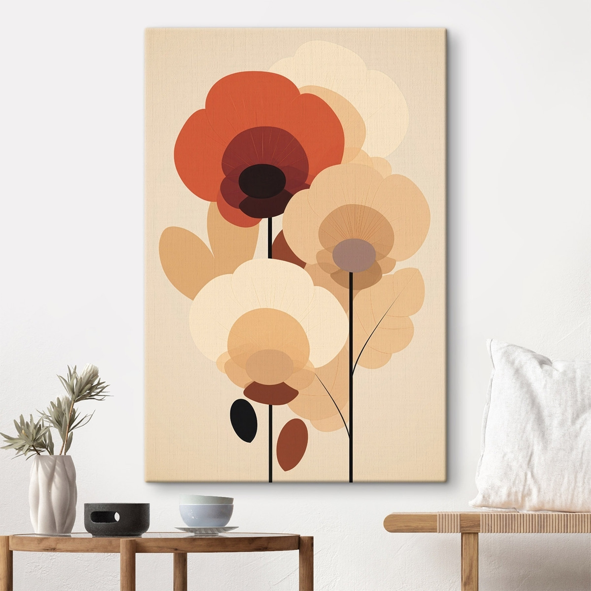 Abstracte bloemen in een warm beige kleurenpalet in minimalistische stijl — interieur 1