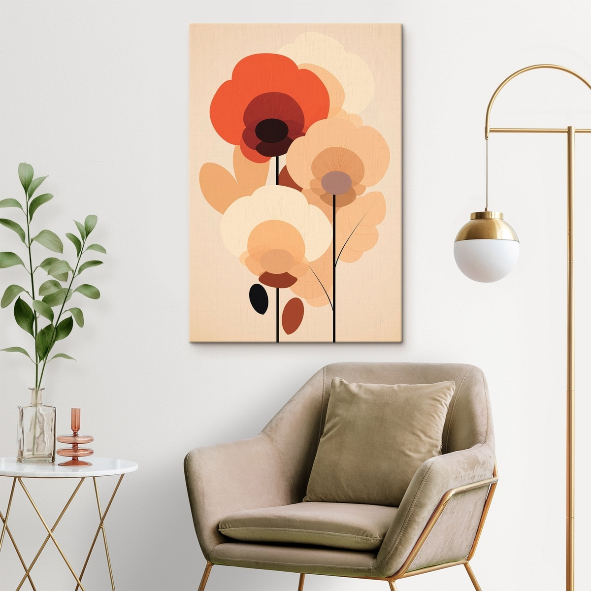 Abstracte bloemen in een warm beige kleurenpalet in minimalistische stijl — interieur 3