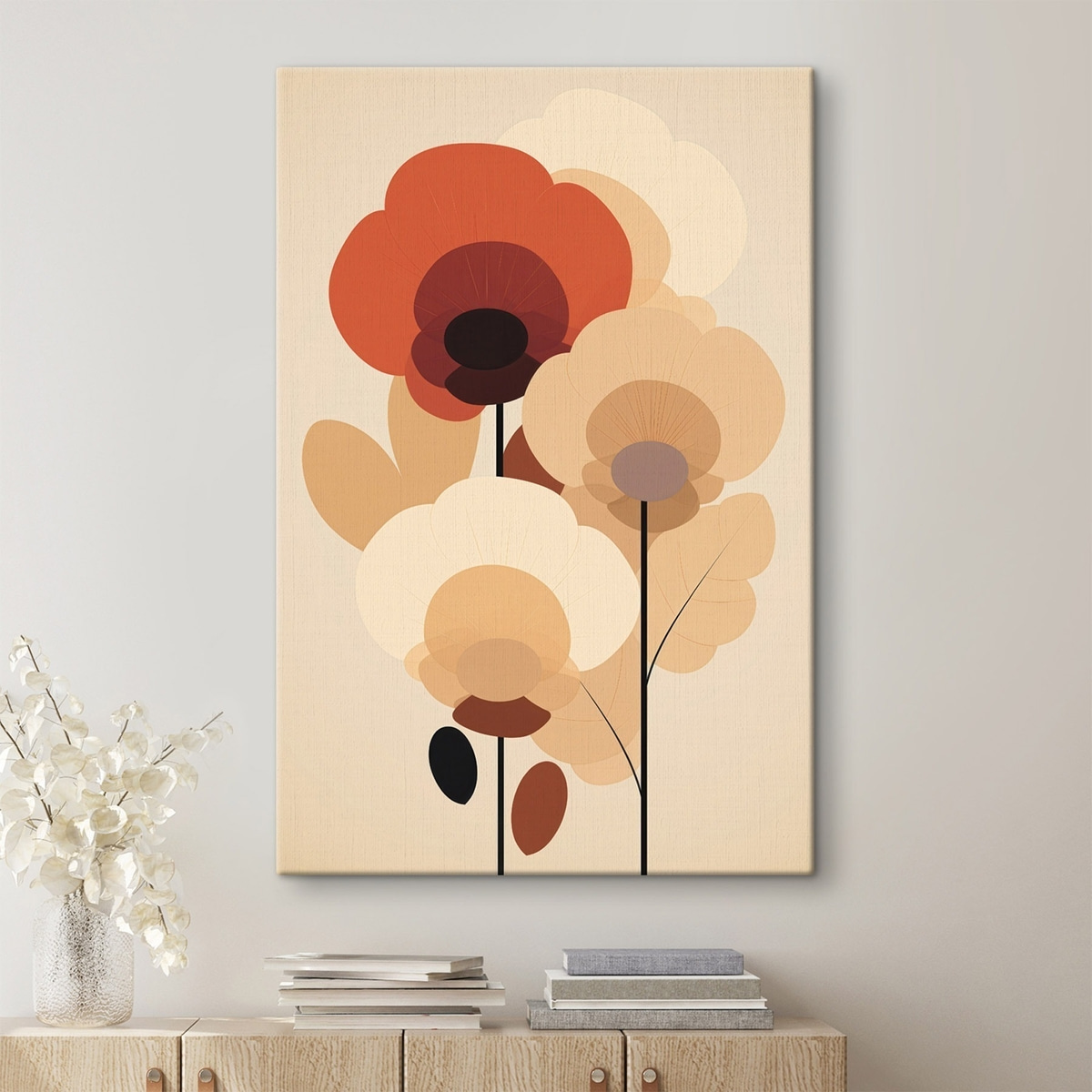 Abstracte bloemen in een warm beige kleurenpalet in minimalistische stijl — interieur 2