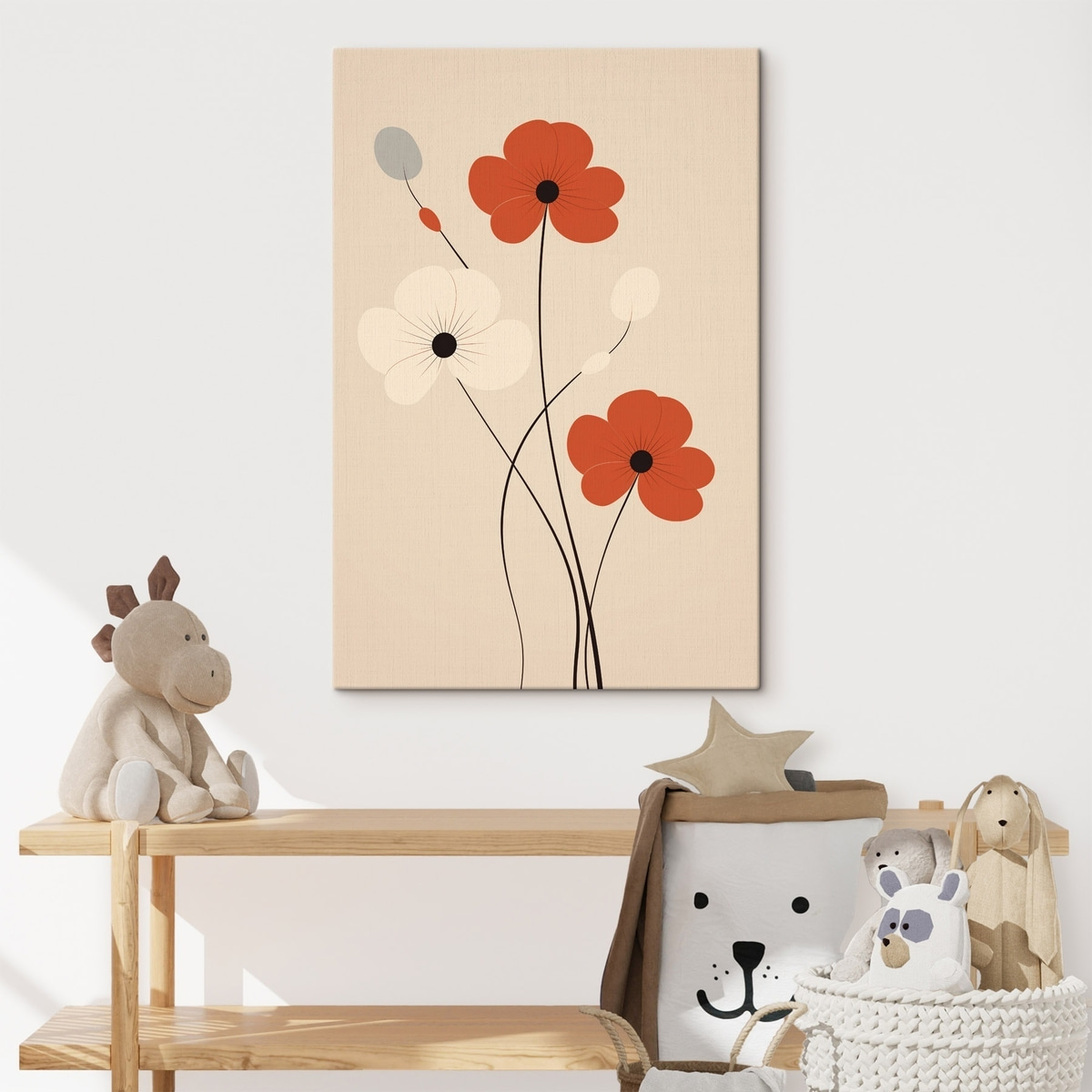 Abstracte compositie met dunne stengels en eenvoudige vormen in een minimalistische stijl — interieur 3
