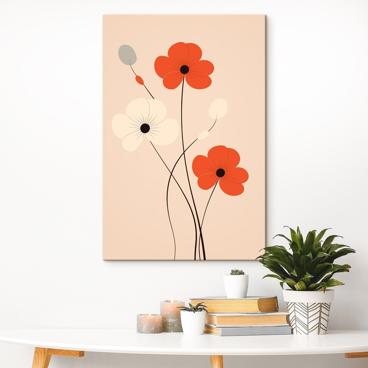 Abstracte compositie met dunne stengels en eenvoudige vormen in een minimalistische stijl — interieur 2