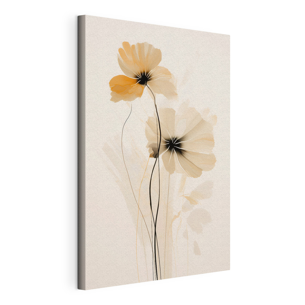 Bloemen in een beige-perzikkleurig palet met donkere hartjes in een minimalistische stijl — productweergave