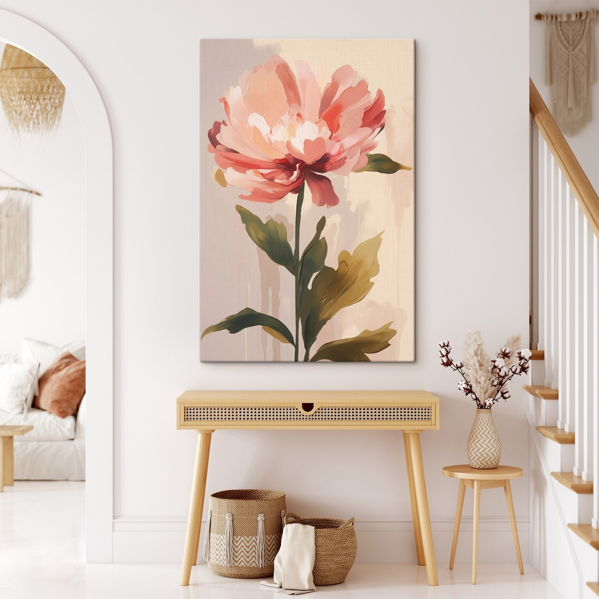Pioenroos met koraalroze bloemblaadjes in een moderne illustratiestijl — interieur 3